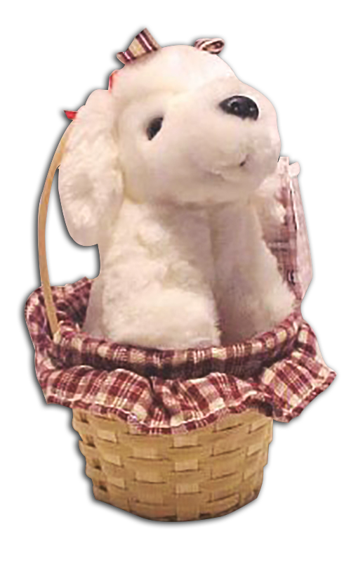 poodle puppy dog stuffed animal in basket