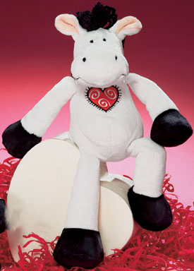 Celebrate Valentines Day with an adorable black and white long legged plush pony from Gund's Flopadoodles collection.