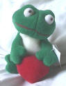 Russ Berrie Plush Green Bug Eyed Frog with Plush Red Heart  3 1/2 inches