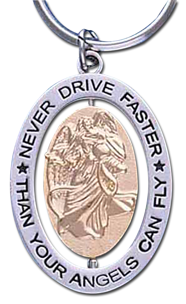 Unique Angel gifts that will bring protection and a smile to those you love. These spinner key chains and key rings have sayings on them such as Don't Drive Faster Than Your Guardian Angel Can Fly and many more!