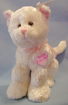 Gund Valentines Plush "You're Purr-fect" Mitzi Silky Soft White Kitten Stuffed Animal
- She has pink inside the ears, a pink nose, and a pink ribbon tied around its neck with a heart hanging from it which reads "You're Purr-fect"