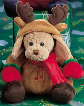 Musical plush Christmas Labrador stuffed animal puppies dressed up for Christmas. Adorable Hound Puppy Dogs that play Jingle Bells and Rudolph the Red Nosed Reindeer!