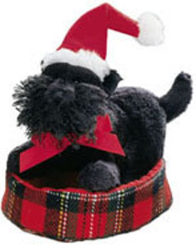 Christmas Plush Scottish Terriers in Plaid Dog Beds