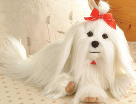 Beautiful all white Maltese stuffed animals have personality and lots of long white fur.