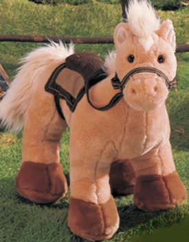 large stuffed horse with saddle