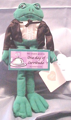 Valentines Frogs dressed in sexy tuxedos carrying Love Coupons for that special someone!