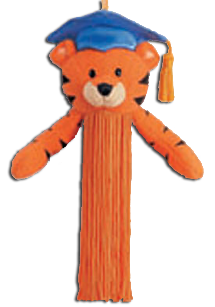 Gund Graduation Tassel Orange Tiger wearing a Blue Cap and Gold Tassel