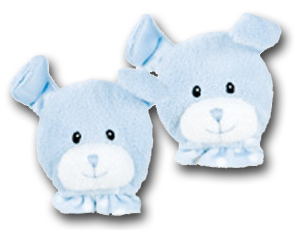 Baby Gund Dottie Dots Blue Puppy Dog Rattle Mitts - soft cuddly and cute. These can be put on babies hands or feet for play time or to keep their hands warm and from hurting themselves. (safe for all ages)