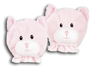 Baby Gund Dottie Dots Pink Kitten Rattle Mitts - soft cuddly and cute. These can be put on babies hands or feet for play time or to keep their hands warm and from hurting themselves. (safe for all ages)
