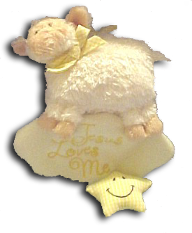 Cute cuddly soft musical lambs to accessories someone specials crib. These little lambs are made from a soft plush stuffed animal fabric. Pull on the star and they play 'Jeusus Loves Me' and 'Twinkle Twinkle Little Star'