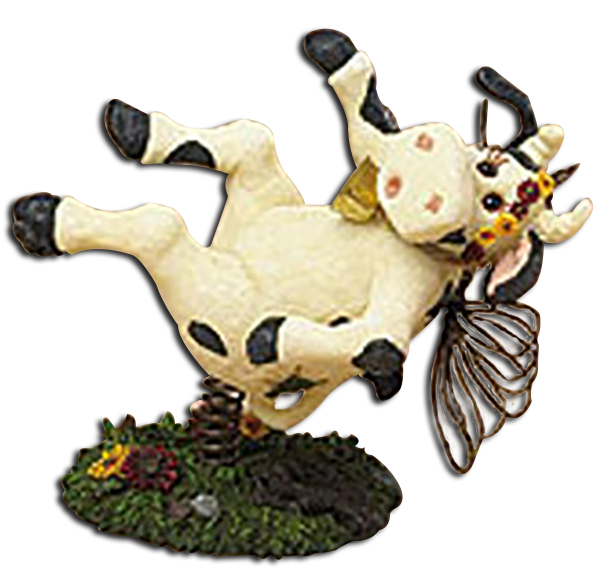 Boyds Holy Cow Figurines are Folk art style bovines that fly through the farm fields with wire wings and cow bells! Bovines that wiggle and giggle for no earthly reason at all!