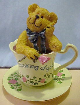 Whimsical Resin Teddy Bear Figures inside of Tea Cups giving warm Thank You wishes to all they touch!