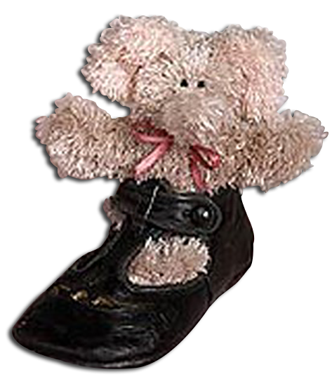 Boyds Mini Plush Bears in Shoes are adorable plush Giraffes and Elephants sitting inside of cold cast resin shoes. The shoes are very detailed and realistic!