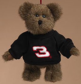 Boyds Teddy Bears dressed like Dale Earnhardt Sr. NASCAR Christmas Ornaments in Resin and Plush.