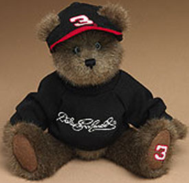 Boyds Teddy Bears dressed in Dale Earnhardt Sr. NASCAR Jumpsuits in plush Teddy Bears, Resin Figurines, and Christmas Ornaments.