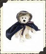 Boyds Natasha Berriman  Teddy Bear -  (introduced Fall 1998 and has been retired)  Little Natasha is looking quite lovely in her Midnight Blue hooded cape...just like "Blue Riding Hood" from the beary tales her Mamma used ta read to her. Blendin' in with the Crisp snow might be a problem for this white chenille bear...if it weren't for her vibrant outergarments.  6 inches and poseable