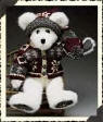 Boyds Teddy Bear Tomba Bearski - (introduced Fall 1999 and has been retired)   Did somebody say "Hit the Slopes?" Tomba is a Champion on the flaky white stuff...Downhill, Giant Slalom...even Ski Jumping Not only an expert skier, he's a slopeside Fashion Plate too - in his Norwegian-inspired sweater and matching Stocking Cap. Are the flakes on his Paw Pads embroidered...or left there by his last Schuss through the gates at the Finish Line? Tomba has a soft plush fur perfect for snuggling!  14 inches and poseable
