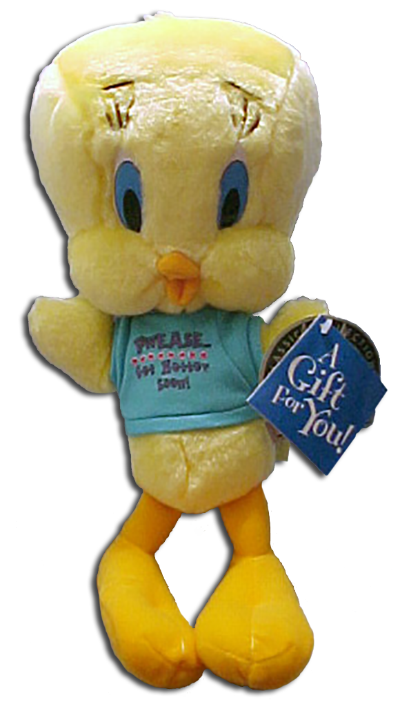 This Tweety stuffed animal is all dressed up to Say GET WELL and put a smile back on that face as this feel better present.