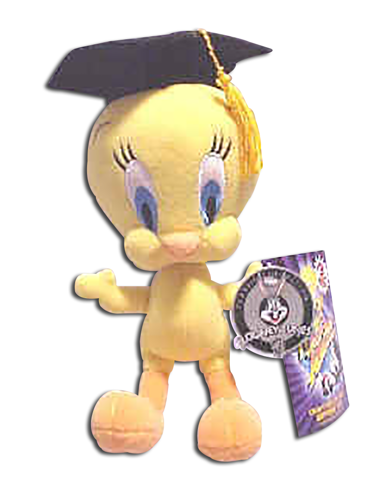 Tweety is dressed in his cap and tassel all ready to graduate as this graduation stuffed animal.