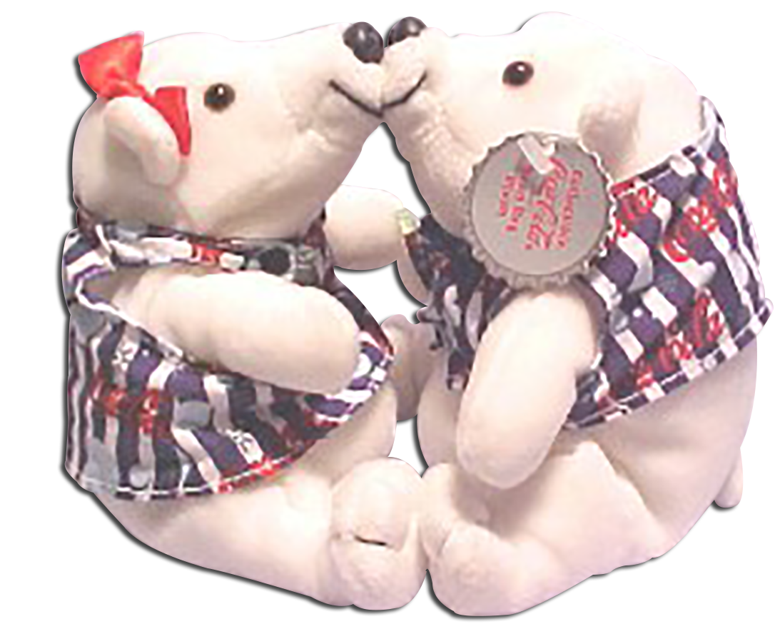 The always adorable Coca Cola Polar Bears are kissing fools. These limited edition Coke bears have a magnetic attraction for each other and kiss!