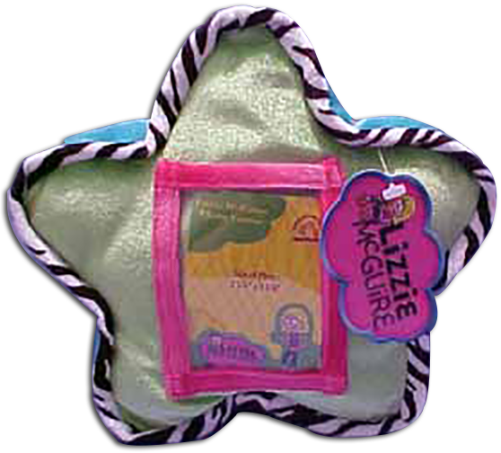 Disney's Lizzie McGuire Star Plush Pillow with Picture Frame 
- safe for ages over 3
- Materials are velvety and silky BRIGHT colors
- frame is 2 1/4" x 3 1/4" 