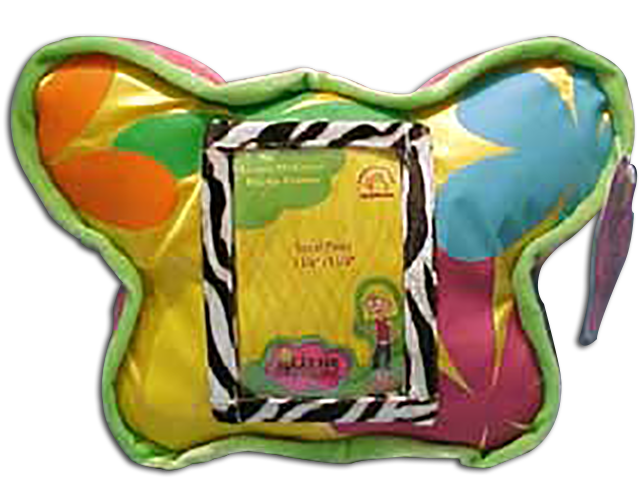 Disney's Lizzie McGuire Butterfly Plush Pillow with Picture Frame 
- safe for ages over 3
- Materials are velvety and silky BRIGHT colors. 
- frame is 2 1/4" x 3 1/4"