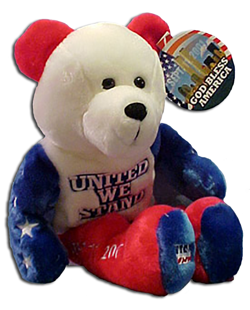 God Bless America plush teddy bears to honor those lost by Americans on September 11th, 2001.