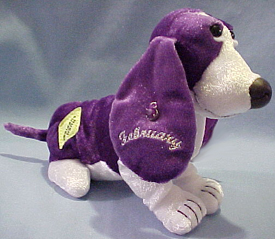 Hushpuppies Basset Hound Birthstone Pup February Amethyst Bean Bag Plush
- made by Applause
- Pup comes with a removable Birthstone Charm. The Charm is attached to the Basset Hounds ear