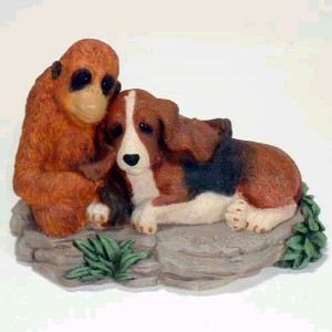 lou rankin figurine orangutan and bassethound sculpture