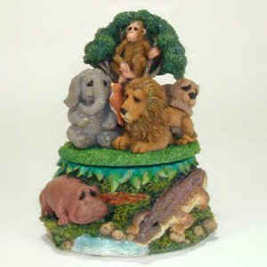 Lou Rankin Jungle Animals elephants, hippos, orangutans, monkeys and more in cuddly soft plush, figurines and musical figurines.