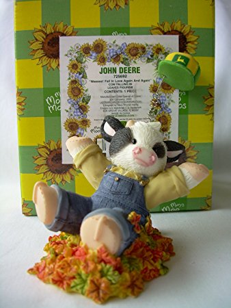 Mary's Moo Moos John Deere Harvest Fun figurines are adorable cows dressed in John Deere clothing playing while harvesting.