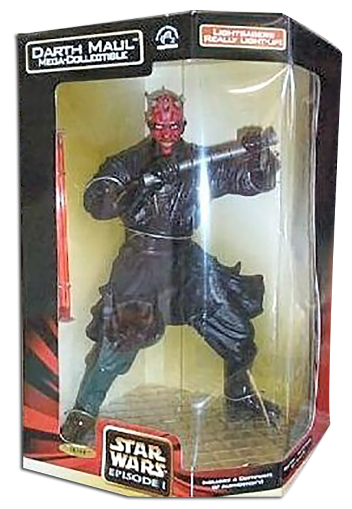In 1999 Applause created the Mega Collector Dolls for the movie Star Wars Episode 1. Find Obi Wan Kenobi and Darth Maul in these large dolls that are limited editions, numbered with working light sabers.