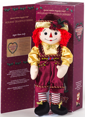 The Holiday Tradition Series are Limited Edition Raggedy Ann and Andy Rag Dolls in beautiful Christmas Dresses!