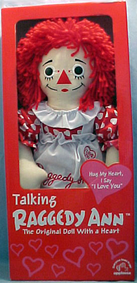 Talking Plush Raggedy Ann Rag Doll in Red with White Heart Polka Dot Dress
