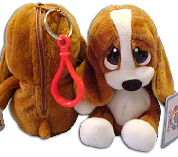 Sad Sam and Honey Basset Hound Puppy Dog Treasure Keepers and Clip On Key Chains