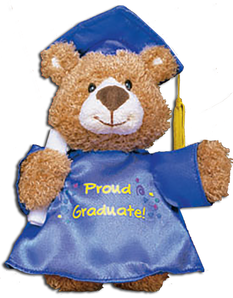 Gund Plush Musical Proud Graduate Teddy Bear
- He wears a Royal Blue Gown and Cap with a yellow tassel.
- Plays the graduation music "Land of Hope and Glory"