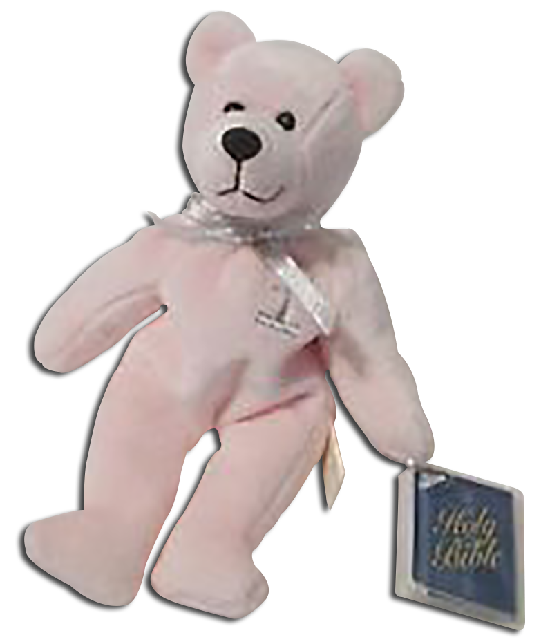 Christening gift Holy Bears Purity for both boys and girls. Adorable Pink and Blue Teddy Bears with embroidered baptismal symbols on their chests making for unique baptism gifts.