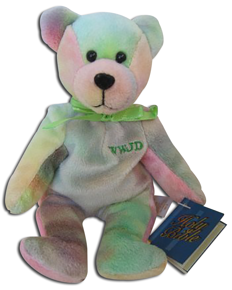 Adorable Christian teddy bears made by Holy Bears. These adorable plush teddy bears come with the message WWJD ‘What Would Jesus Do?’ 