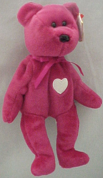 pink beanie baby bear with heart