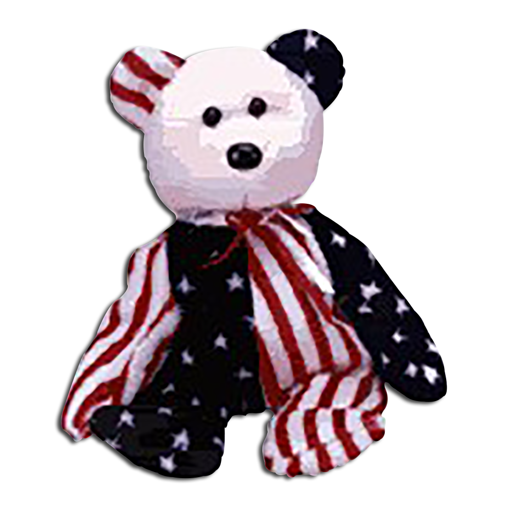 TY Beanie Babies Spangle the Patriotic teddy bear made from a plush fabric with a flag design.