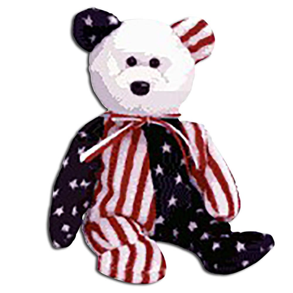 TY Beanie Babies Spangle the Patriotic teddy bear made from a plush fabric with a flag design.
