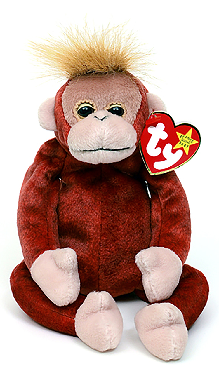 TY Beanie Babies adorable little Primates.  Bongo the Monkey, Congo the Gorilla, Mooch the Spider Monkey and Schweetheart the Orangutang are just full of beans.
