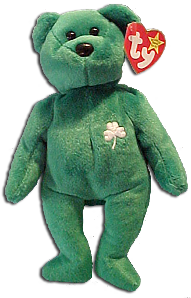 TY's St. Patrick's Day teddy bears are adorable shamrock bears with a green soft plush fabric.
