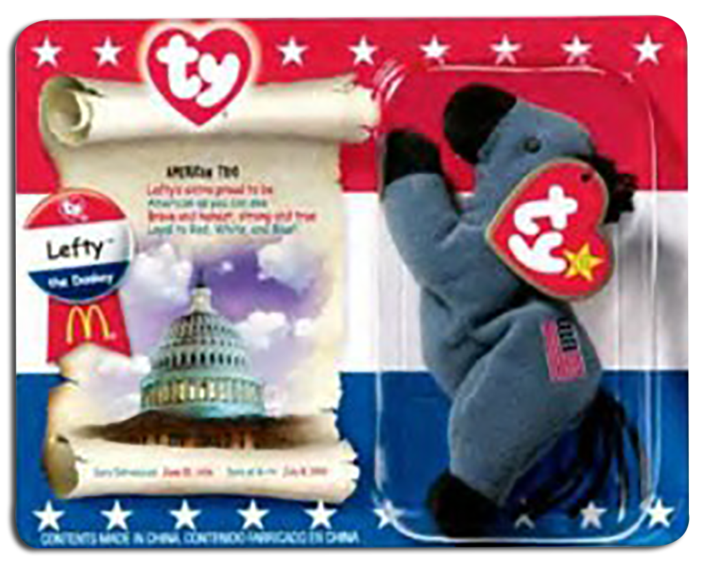 Whether you are a Democrat or Republican we have your party covered with these adorable McDonalds' TY Teenie Beanies Donkey and Elephant!