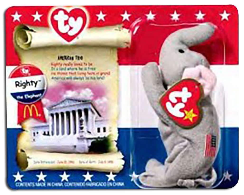 Whether you are a Democrat or Republican we have your party covered with these adorable McDonalds' TY Teenie Beanies Donkey and Elephant!